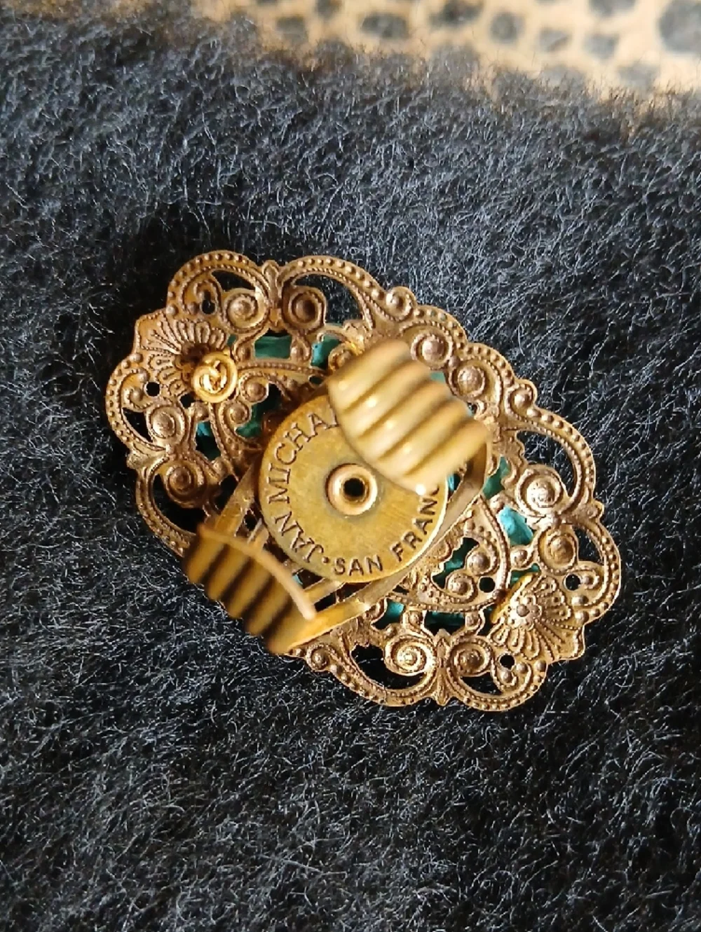 Jan Michaels Of San Francisco‎ Faux Turquoise Carved Bird Cameo Lace Bronze Ring